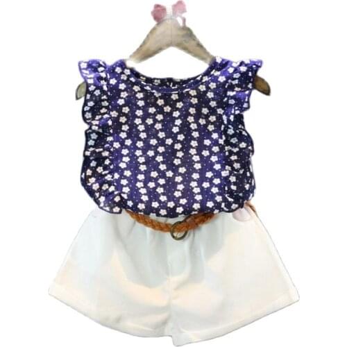 Childrens suits, summer Korean version of the new girls' suits, childrens fashion chiffon floral vest + shorts two-piece suit