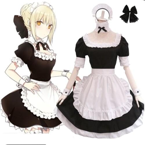 Fate Grand Order Saber Lily Lolita Maid Dress Costumes Cosplay for Girls Woman Waitress Maid Party Costumes