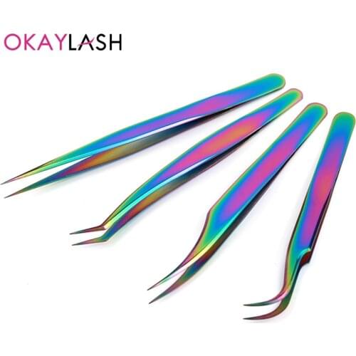 OKAYLASH Straight Curved Nails Tools Eyelash Extension Precison Tweezers Stainless Lash Pliers Nippers Pointed Clip Makeup Set