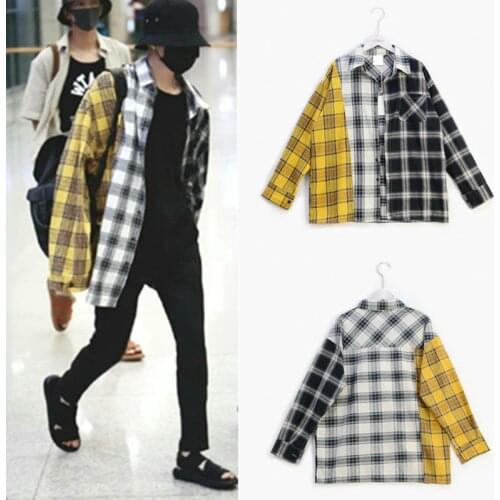 Kpop Bangtan Boys Min Yoon Gi Suga The Same New Color-block Check Shirt Map Of The Soul Personal Plaid Spring Autumn