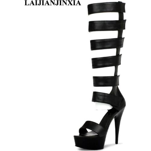 LAIJIANJINXIA Summer Model Sexy 15cm Super High Heels Wedding Party Women Pole Dance Shoes Sandals Dancing Shoes Black/White/Red