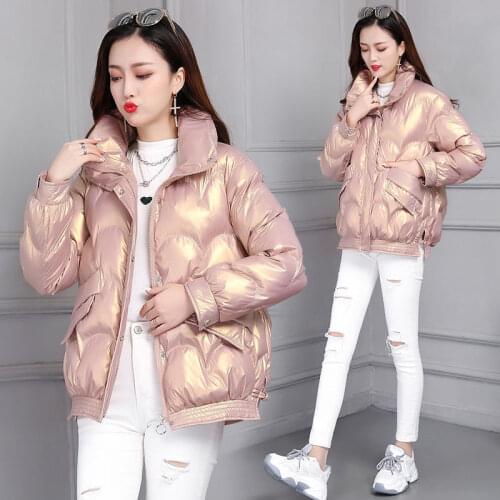 2021Winter Jacket New No Wash Glossy Bread Cotton Coat Warm Women Parka Jackets Loose Stand Collar Thick Women Padded Tops 114