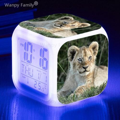 Very Cute Lion cubs Alarm Clock For Kids Christmas gift 7 Color Multi-function luminous electronic alarm clock