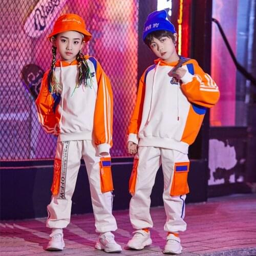 Orange Cheerleader Costume For Children Stage Clothes Dancer Outfits Festival Clothing Hip Hop Dance Wear Kids Joggers DL6972