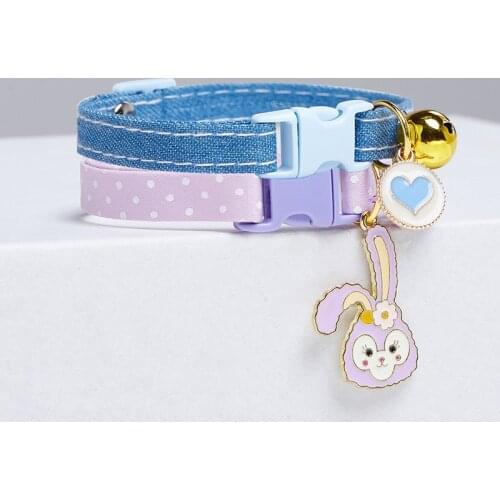 Pet Cat Collar Cute Animal Pendant Cat Collar with Bell Adjustable Dog Polyester Collar for Cats Small Dogs Puppy Neck Strap
