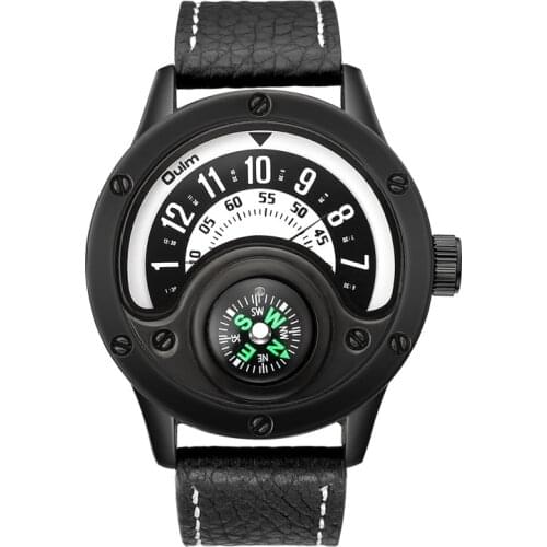 Oulm 3880 Men Wristwatch Leather Compass Decoration Mens Quartz Watch Luxury Brand Male Clock Military Men Watches montre homme