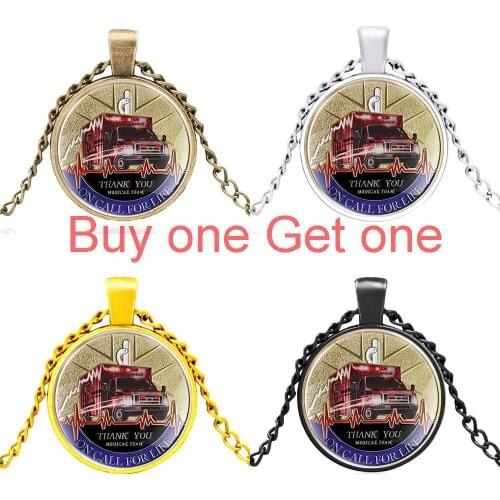 Emt Ambulance on Call for Life Black Glass Dome Charm Pendant Necklace Jewelry Men Women Unique Gifts