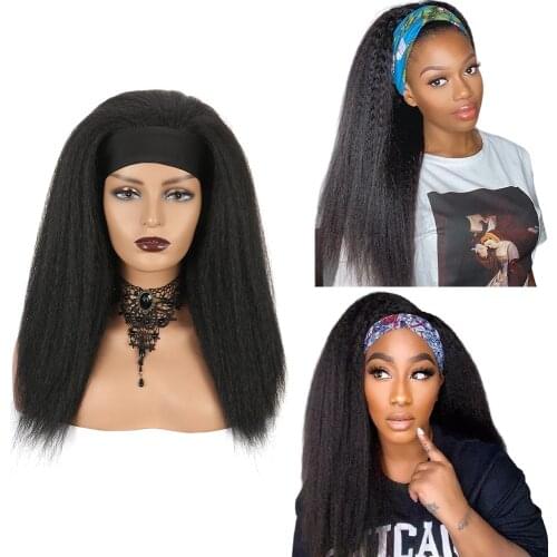 Kinky Straight Headband Wigs Yaki Straight Synthetic Hair Wig Machine Made Wigs18-22 inch for Women