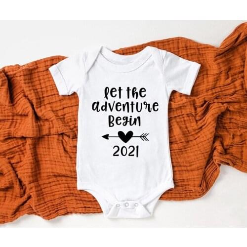 Let The Adventure Begin 2021 Pregnancy Announce Newborn Baby Clothes Girls Boys Clothing Rompers Summer Cotton Baby Bodysuits