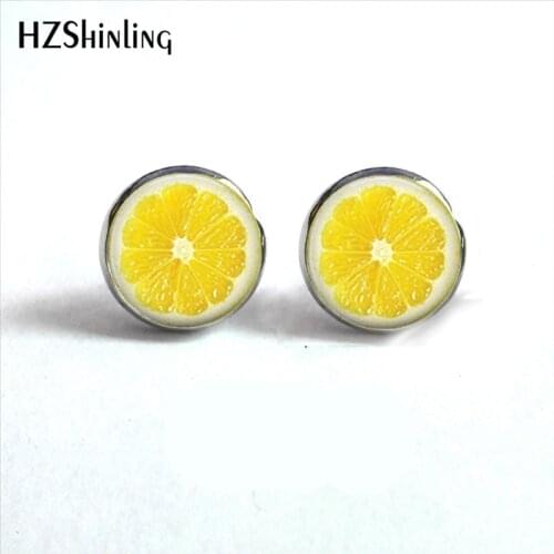 NES-0099 Lemon Slice Earrings Cherry Ear Studs Red Stud Earring Fruits Jewelry Glass Cabochon Earrings Handmade HZ4