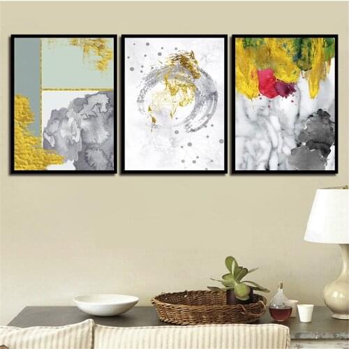 Modern Abstract Colorful Gold And Marble Poster Print Canvas Painting Bedroom Home Decoration Picture Wall Art Can Be Customized