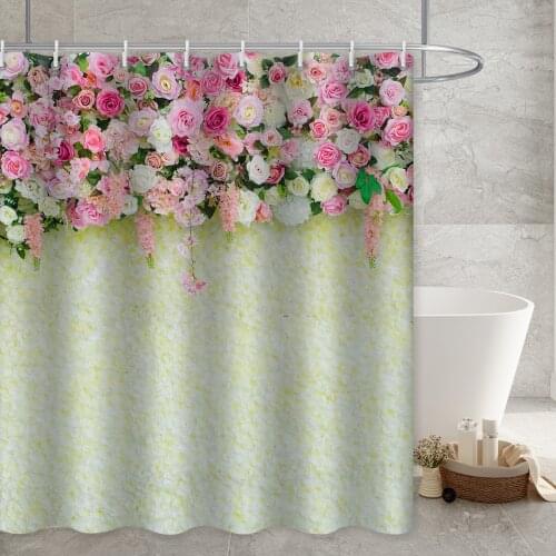 Modern Nordic style beautiful natural flowers butterfly windproof shower curtain bathroom home decoration