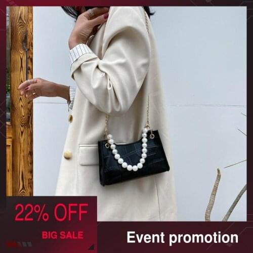 Handbags for women 2020 Stylish Pu leather wallet white vintage crocodile pattern one-shoulder Pearl accessories Crossbody Bags