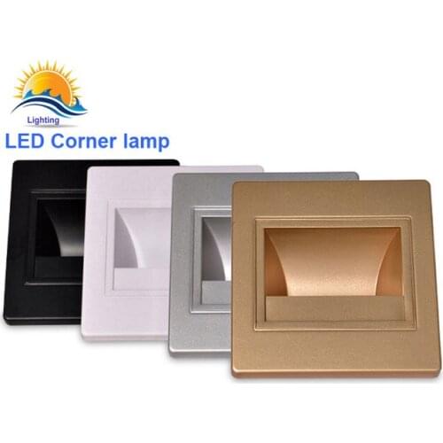 LED 1w Corner Wall Lamp for Step AC85-265V Recessed Sconce Light for Indoor LED Inwall Lighting with 86 Install Box(3000K Color)
