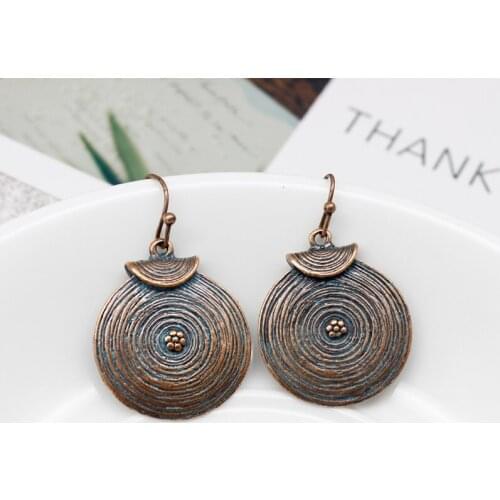 Vintage Big Disc Rotary Spiral Ruled Target Bronze Earrings Accessory For Women Personality Earring Pendant Cool Girls'Jewelry