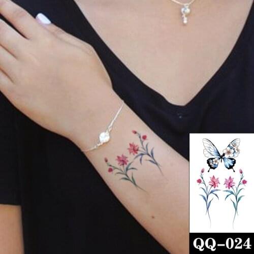 Butterfly Waterproof Temporary Tattoo Sticker Color Flowers Design Fake Tattoos Flash Tatoos Hand Neck Body Art for Women Girl