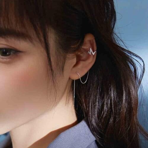 Long Tassel Ear Line Heartbeat Cartilago 925 Sterling Silver Clip On Earrings For Women Lightning Wave No Piercing Jewelry