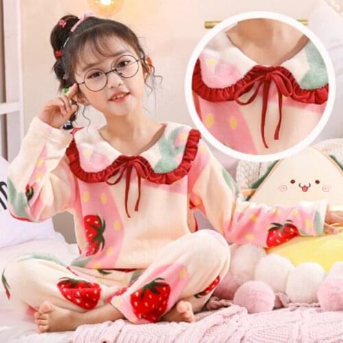 Winter Children Polka Dot Pajamas Girls Loungewear Coral Fleece Kids Pijamas Warm Flannel Sleepwear Homewear Teen Pyjama Set