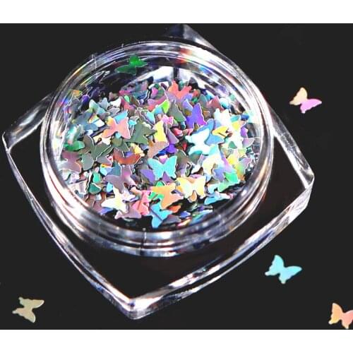 1 Box Holographic Nail Glitter Butterfly Shape 3D Flakes Sparkly Colorful Sequins Spangles Polish Manicure Nails Art Decoration