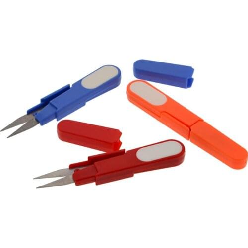 1 Piece Random Color Plastic Handle Safety Cover Sewing Thread Embroidery Cross-Stitch Cutter U Shape Scissor DIY Supplies Tool