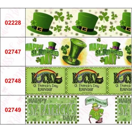 16mm-75mm Green Leaves Rainbow Stripes Geometric Pattern Printed Grosgrain/Foe Ribbon Happy St. Patricks Day 50yards/roll