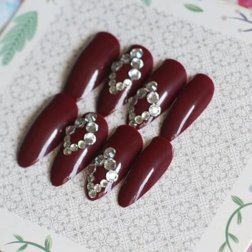 24pcs Fashion full diamond crystal diamond stiletto high candy color handmade fake nails Vampire color W99