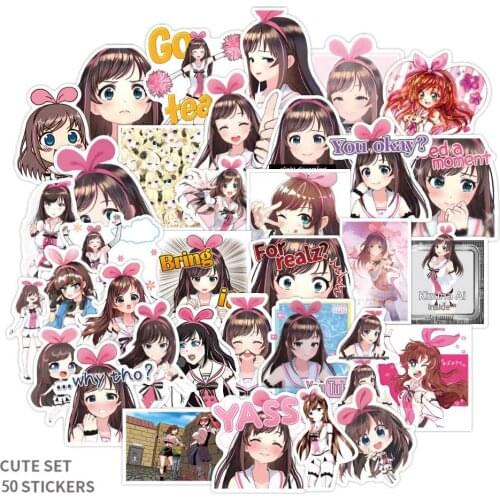 50Pcs/set Cute Cartoon Anime Waterproof Stickers Vinyl Kizuna Ai Stickers for Laptop Hydroflasks cup Bicyle Refrigerator Decals