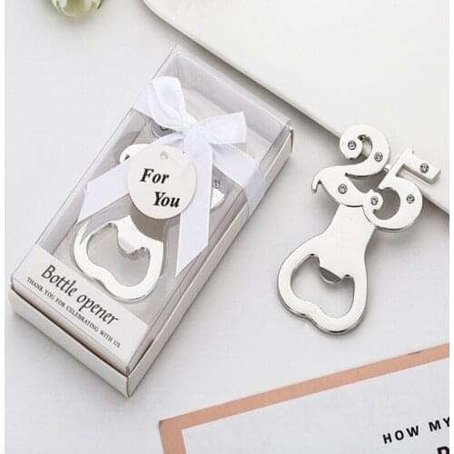 50pcs/lot 25th Design 25 years Silver beer bottle opener Number 25 opener For wedding Anniversary Birthday gifts