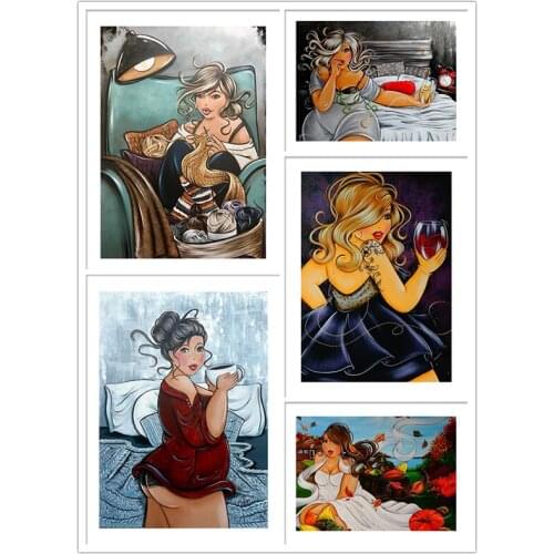 5D Square Diamond Painting Sexy Women Cross Stitch Diamond Embroidery Fat Lady Knitting Full Round Diamond Mosaic Rhinestones