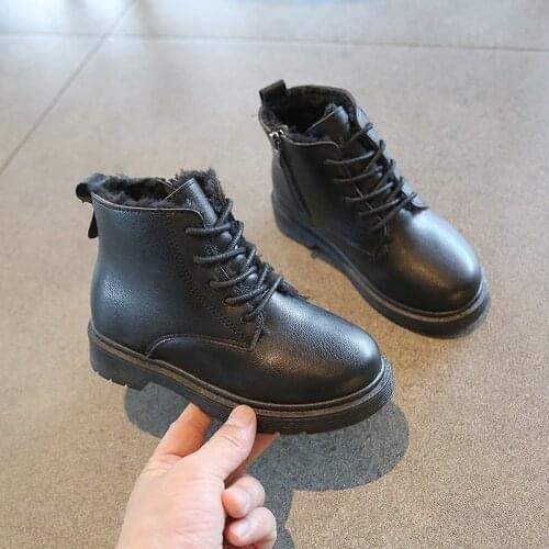 Shoes Girls Boys Plush Warm Snow Boots White Black Lace Up Riding Equestrian Ankle Boot Child