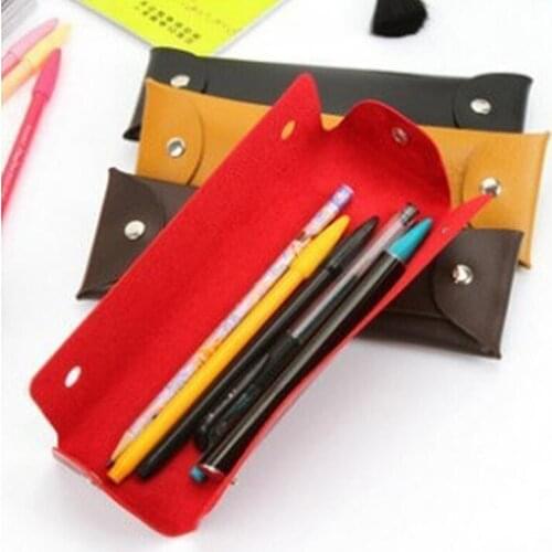 Red/Coffee Color Pencil Case For Girls School PU Leather Pencil Bag Pencilcase School Supplies Stationery Gift