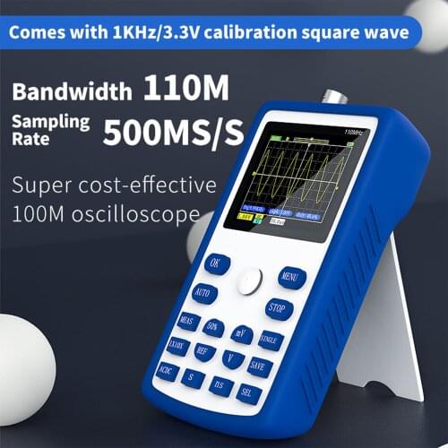 FNIRSI-1C15 2.4 Inch Screen Handheld Digital Oscilloscope 500MS/S Sampling Rate with 110MHz Bandwidth 1KHz/3.3V Square Wave