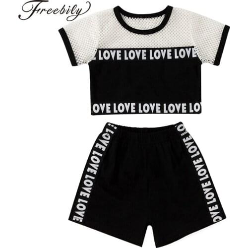 Unisex Kids Summer Tracksuits Running Sets Sport Suit Breathable Hollow Out Net Letters Printed T-shirt Shorts Set for Exercise