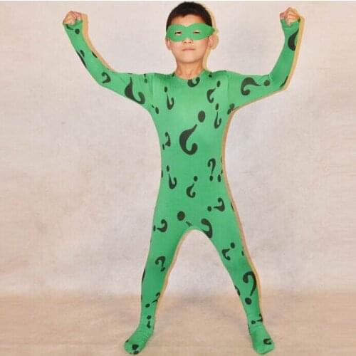 Kids Full Body Zentai Suit Halloween Question Mark Printing Spandex Cosplay jumpsuit