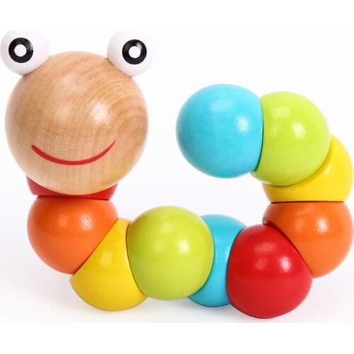 Kids Puzzle Educational Wooden Toys Flexible Fingers Twisting Colorful Worm Toys Game for Children Montessori Gifts