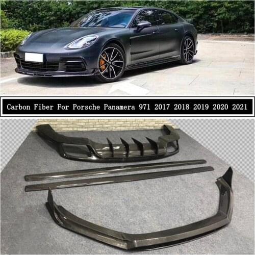For Porsche Panamera 971 2017 2018 2019 2020 2021 Carbon Fiber Front Rear Bumper Diffuser Lip Spoilers Side Skirt Kit Spoiler