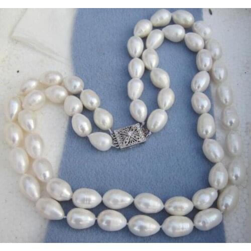 Elegant 2row AAA 11-13mm natural south white pearl necklace 18"