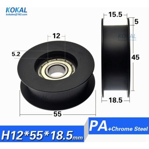 [H1255-18.5]10PCS H Grooved H Type Parallel groove 6001zz 6001 ball bearing coated with PA Black WHeel Pulley 12*55*18.5mm H55