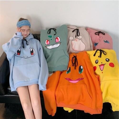 Kawaii Autumn Pokemon Hoodie Sweatshirt Women Harajuku Style Hoodies Long Sleeve Oversize Free Shipping Mid Length Pocket Hooded