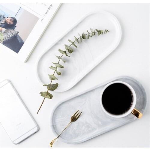 Nordic Chic White Marble Style Ceramics Table Storage Plate Minimalism Dessert Fruit Jewery Desk Storage Plate Organizer Decor