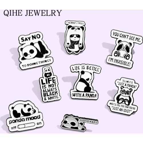 Cute Panda Collection Soft Enamel Pin Badge Meme Quote Letters Cartoon Animal Brooches for Women Men Backpack Pins Jewelry Gift