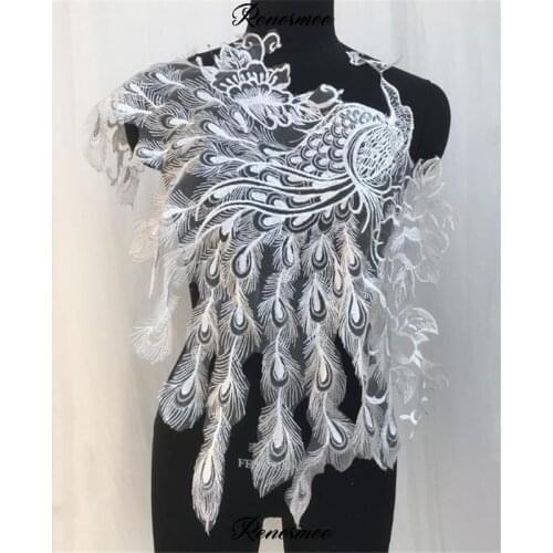 1 Piece Phoenix Neckline Lace Applique Ivory Lace Collar Big Patch for Fabric Apparel Sewing On Home Textiles Wedding Dress SX60