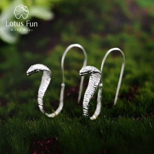 Lotus Fun Real 925 Sterling Silver Natural Original Handmade Fine Jewelry Special Snakes Fashion Drop Earrings for Women Brincos