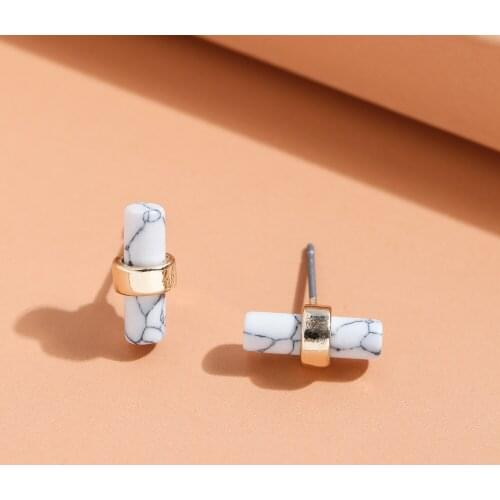 LUNA CHIAO Fashion Jewelry White Marble Stone Round Mini Stud Earrings for Women