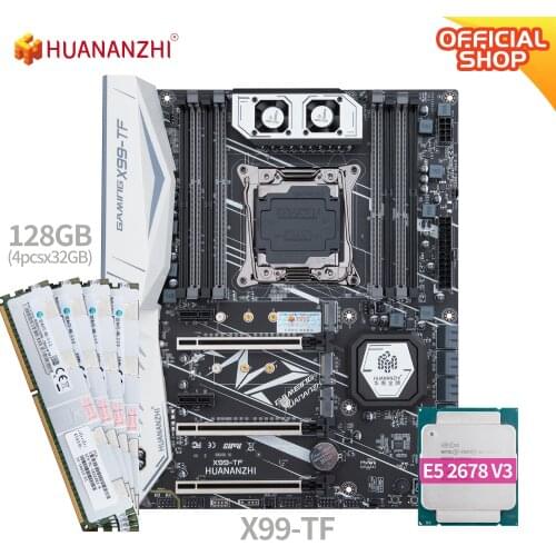 HUANANZHI X99 TF X99 Motherboard with Intel XEON E5 2678 V3 with 4*32G DDR3 RECC memory combo kit set NVME USB 3.0 ATX Server