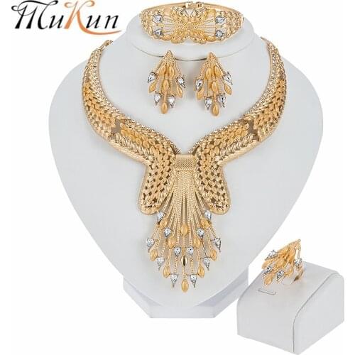 MUKUNDubai Bridal Jewelry Sets for Women Gold Necklace Earrings Bracelet Ring Fashion Charm African Wedding Nigeria Sets Jewelry