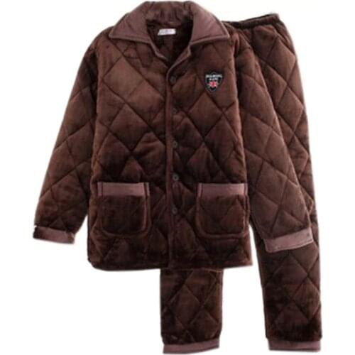 Men Coral Fleece Warm Pyjamas Sleepwear Mens Flannel Winter Thick Pajama Thick Long Sleeve Pijama For Male