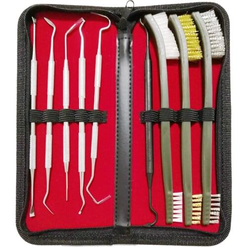 9pcs/Set Gun Cleaning Kit Set 3 Brass Steel Nylon Brush + 6 Stainless Steel Nylon Pick Tactical Rifle Pistol Gun Cleaning Tool