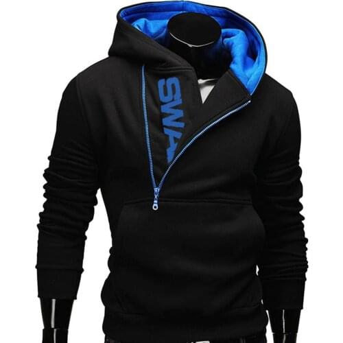 2021 New Mens Sports Hooded Sweatshirt Men Plus Size Slant Zipper Letter Hoodies Long Sleeve Casual Autumn Male Clothing