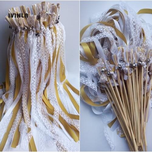 Newest 50pcs/lot White Lace wedding wands with sliver bell for wedding decoration